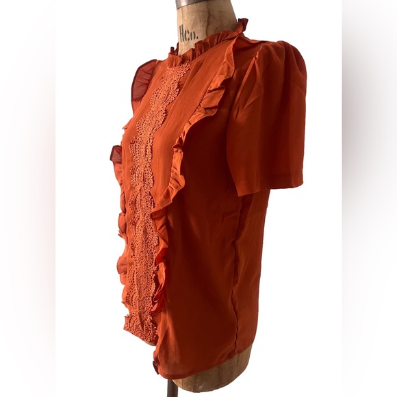 NWOT Shein Orange Ruffle/Lace Front Keyhole Back S - Picture 10 of 12
